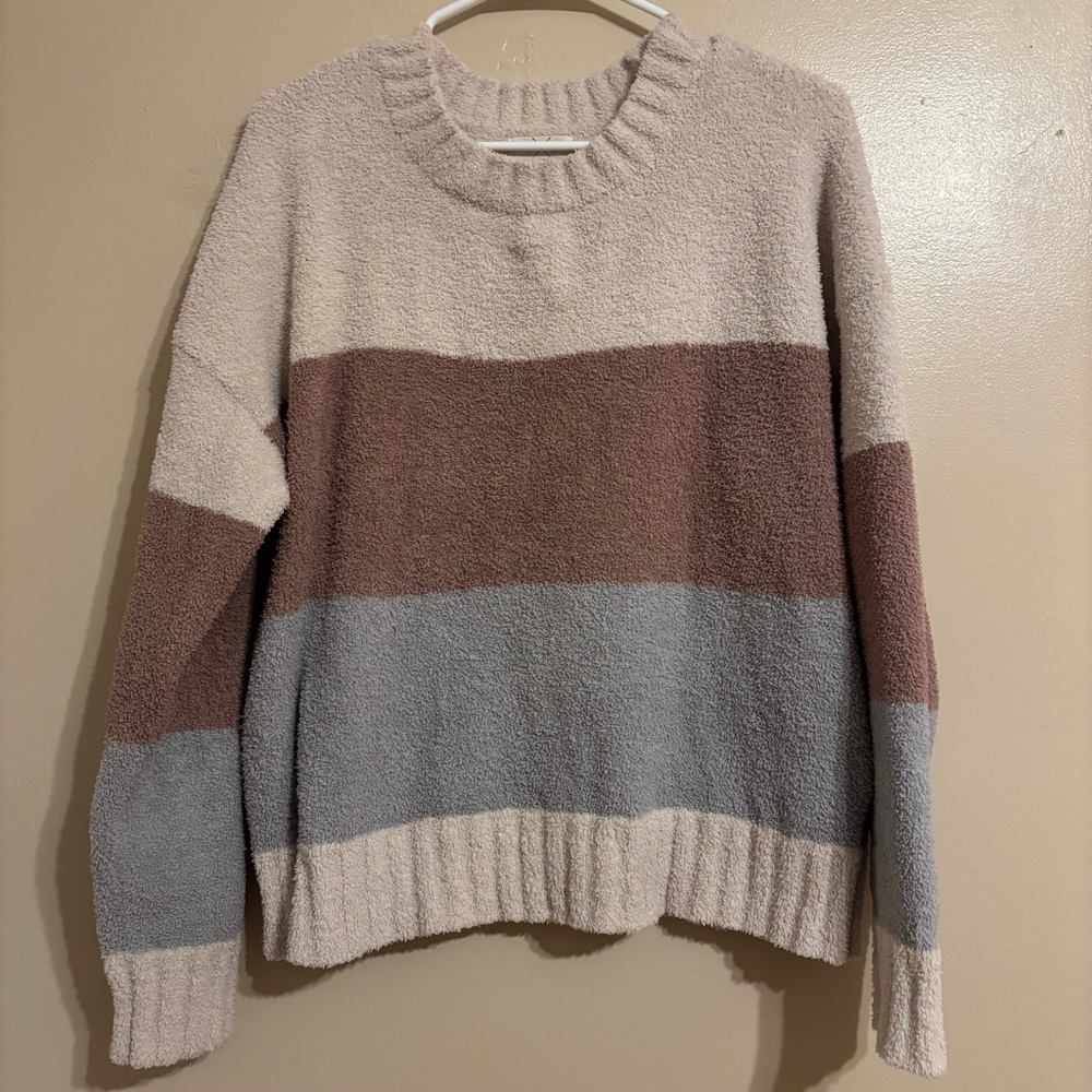 T&S Striped Sweater - Cream, Brown & Light Blue